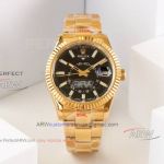 Best replica Rolex Sky-Dweller Swiss 9002 movement black dial gold plated case 